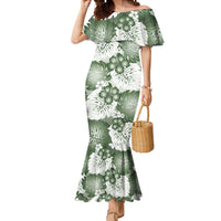 Sage Green Aloha Hawaii Mermaid Dress Monstera Hibiscus Plumeria Seamless Vibes - Polynesian Pride