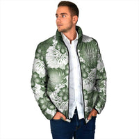 Sage Green Aloha Hawaii Padded Jacket Monstera Hibiscus Plumeria Seamless Vibes - Polynesian Pride