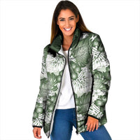 Sage Green Aloha Hawaii Padded Jacket Monstera Hibiscus Plumeria Seamless Vibes - Polynesian Pride