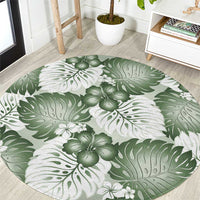 Sage Green Aloha Hawaii Round Carpet Monstera Hibiscus Plumeria Seamless Vibes - Polynesian Pride