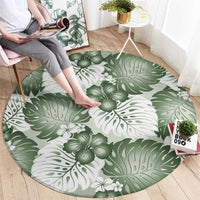 Sage Green Aloha Hawaii Round Carpet Monstera Hibiscus Plumeria Seamless Vibes - Polynesian Pride