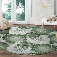 Sage Green Aloha Hawaii Round Carpet Monstera Hibiscus Plumeria Seamless Vibes - Polynesian Pride