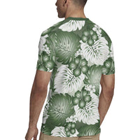 Sage Green Aloha Hawaii Rugby Jersey Monstera Hibiscus Plumeria Seamless Vibes - Polynesian Pride