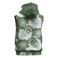 Sage Green Aloha Hawaii Sleeveless Hoodie Monstera Hibiscus Plumeria Seamless Vibes - Polynesian Pride