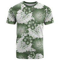 Sage Green Aloha Hawaii T Shirt Monstera Hibiscus Plumeria Seamless Vibes - Polynesian Pride