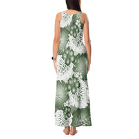 Sage Green Aloha Hawaii Tank Maxi Dress Monstera Hibiscus Plumeria Seamless Vibes - Polynesian Pride