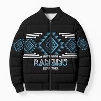 Aotearoa Atua Ranginui Personalised Bomber Puffer Jacket Maori Sky Father Taniko Motifs LT14 Unisex Blue - Polynesian Pride