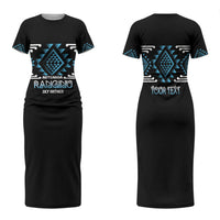 Aotearoa Atua Ranginui Personalised Family Matching Short Sleeve Bodycon Dress and Hawaiian Shirt Maori Sky Father Taniko Motifs LT14 Mom's Dress Blue - Polynesian Pride