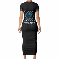 Aotearoa Atua Ranginui Personalised Short Sleeve Bodycon Dress Maori Sky Father Taniko Motifs LT14 - Polynesian Pride