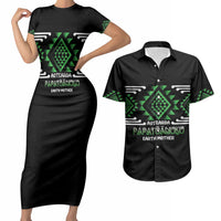 Aotearoa Atua Papatuanuku Personalised Couples Matching Short Sleeve Bodycon Dress and Hawaiian Shirt Maori Earth Mother Taniko Motifs LT14 Green - Polynesian Pride
