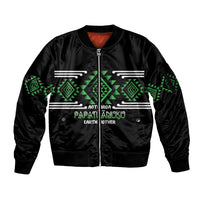Aotearoa Atua Papatuanuku Personalised Sleeve Zip Bomber Jacket Maori Earth Mother Taniko Motifs LT14 Unisex Green - Polynesian Pride