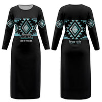 Aotearoa Atua Tangaroa Personalised Couples Matching Long Sleeve Bodycon Dress and Long Sleeve Button Shirt Maori God Of The Sea Taniko Motifs LT14 - Polynesian Pride