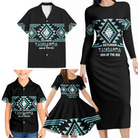 Aotearoa Atua Tangaroa Personalised Family Matching Long Sleeve Bodycon Dress and Hawaiian Shirt Maori God Of The Sea Taniko Motifs LT14 - Polynesian Pride