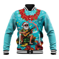 Hawaii Christmas Baseball Jacket Mele Kalikimaka Poinsettia Lei - Cyan LT14 Unisex Cyan - Polynesian Pride