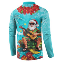 Hawaii Christmas Button Sweatshirt Mele Kalikimaka Poinsettia Lei - Cyan LT14 - Polynesian Pride