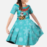 Hawaii Christmas Family Matching Summer Maxi Dress and Hawaiian Shirt Mele Kalikimaka Poinsettia Lei - Cyan