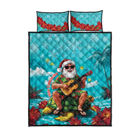 Hawaii Christmas Quilt Bed Set Mele Kalikimaka Poinsettia Lei - Cyan