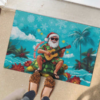 Hawaii Christmas Rubber Doormat Mele Kalikimaka Poinsettia Lei - Cyan