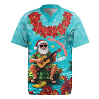 Hawaii Christmas Rugby Jersey Mele Kalikimaka Poinsettia Lei - Cyan LT14 Cyan - Polynesian Pride