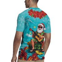 Hawaii Christmas Rugby Jersey Mele Kalikimaka Poinsettia Lei - Cyan LT14 - Polynesian Pride