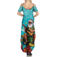 Hawaii Christmas Summer Maxi Dress Mele Kalikimaka Poinsettia Lei - Cyan LT14 - Polynesian Pride