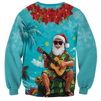 Hawaii Christmas Sweatshirt Mele Kalikimaka Poinsettia Lei - Cyan LT14 - Polynesian Pride