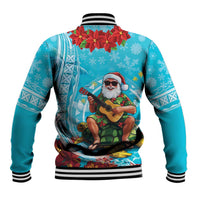 Hawaii Christmas Baseball Jacket Mele Kalikimaka Poinsettia Lei Polynesian - Blue LT14 - Polynesian Pride