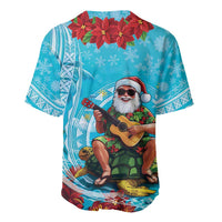 Hawaii Christmas Baseball Jersey Mele Kalikimaka Poinsettia Lei Polynesian - Blue