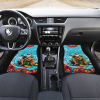 Hawaii Christmas Car Mats Mele Kalikimaka Poinsettia Lei Polynesian - Blue