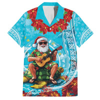 Hawaii Christmas Family Matching Long Sleeve Bodycon Dress and Hawaiian Shirt Mele Kalikimaka Poinsettia Lei Polynesian - Blue