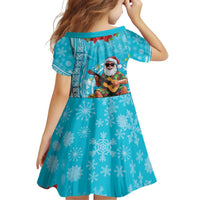 Hawaii Christmas Family Matching Off Shoulder Short Dress and Hawaiian Shirt Mele Kalikimaka Poinsettia Lei Polynesian - Blue
