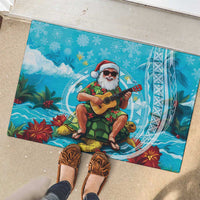 Hawaii Christmas Rubber Doormat Mele Kalikimaka Poinsettia Lei Polynesian - Blue