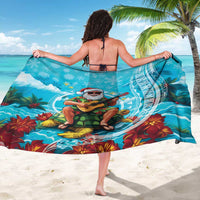 Hawaii Christmas Sarong Mele Kalikimaka Poinsettia Lei Polynesian - Blue