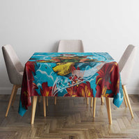 Hawaii Christmas Tablecloth Mele Kalikimaka Poinsettia Lei Polynesian - Blue