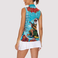 Hawaii Christmas Women Sleeveless Polo Shirt Mele Kalikimaka Poinsettia Lei Polynesian - Blue