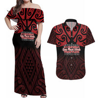 Personalised Keep Maori Wards New Zealand Couples Matching Off Shoulder Maxi Dress and Hawaiian Shirt Stronger Together Aotearoa Taniko - Polynesian Pride