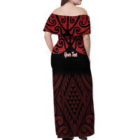 Personalised Keep Maori Wards New Zealand Off Shoulder Maxi Dress Stronger Together Aotearoa Taniko - Polynesian Pride