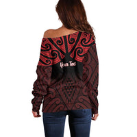 Personalised Keep Maori Wards New Zealand Off Shoulder Sweater Stronger Together Aotearoa Taniko - Polynesian Pride