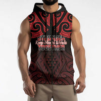 Personalised Keep Maori Wards New Zealand Sleeveless Zip Hoodie Stronger Together Aotearoa Taniko LT14 - Polynesian Pride
