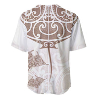 New Zealand Manta Ray Tattoo Baseball Jersey Aotearoa Maori Haehae Beige - Polynesian Pride