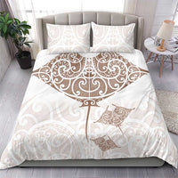 New Zealand Manta Ray Tattoo Bedding Set Aotearoa Maori Haehae Beige - Polynesian Pride