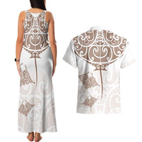 New Zealand Manta Ray Tattoo Couples Matching Tank Maxi Dress and Hawaiian Shirt Aotearoa Maori Haehae Beige - Polynesian Pride
