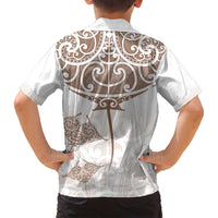 New Zealand Manta Ray Tattoo Family Matching Off Shoulder Maxi Dress and Hawaiian Shirt Aotearoa Maori Haehae Beige - Polynesian Pride