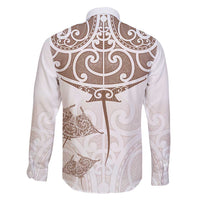 New Zealand Manta Ray Tattoo Family Matching Off Shoulder Maxi Dress and Hawaiian Shirt Aotearoa Maori Haehae Beige - Polynesian Pride