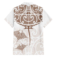 New Zealand Manta Ray Tattoo Family Matching Summer Maxi Dress and Hawaiian Shirt Aotearoa Maori Haehae Beige - Polynesian Pride