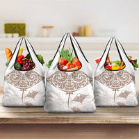 New Zealand Manta Ray Tattoo Grocery Bag Aotearoa Maori Haehae Beige - Polynesian Pride