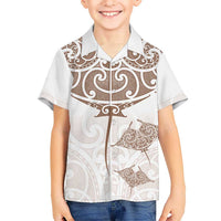 New Zealand Manta Ray Tattoo Kid Hawaiian Shirt Aotearoa Maori Haehae Beige LT14 Kid White - Polynesian Pride