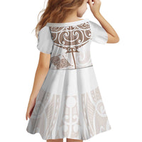 New Zealand Manta Ray Tattoo Kid Short Sleeve Dress Aotearoa Maori Haehae Beige LT14 - Polynesian Pride