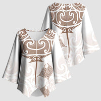 New Zealand Manta Ray Tattoo Kimono Sleeve Blouse Aotearoa Maori Haehae Beige - Polynesian Pride