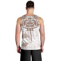 New Zealand Manta Ray Tattoo Men Tank Top Aotearoa Maori Haehae Beige - Polynesian Pride